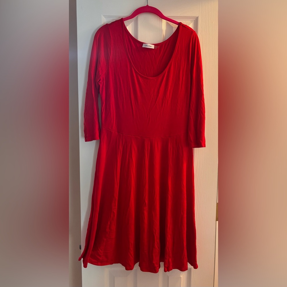Calvin Klein Vibrant Red Long Sleeve Dress